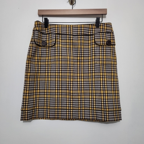 Harold's Dresses & Skirts - Harold’s Size 10 Brown White Yellow Plaid Mini Skirt Front Pockets Preppy 19"